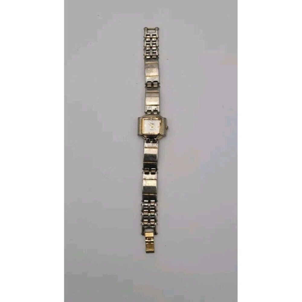 Vtg‎ Vivani Gold And Silver Tone Stainless Square Face Watch Japan Movt Accutime